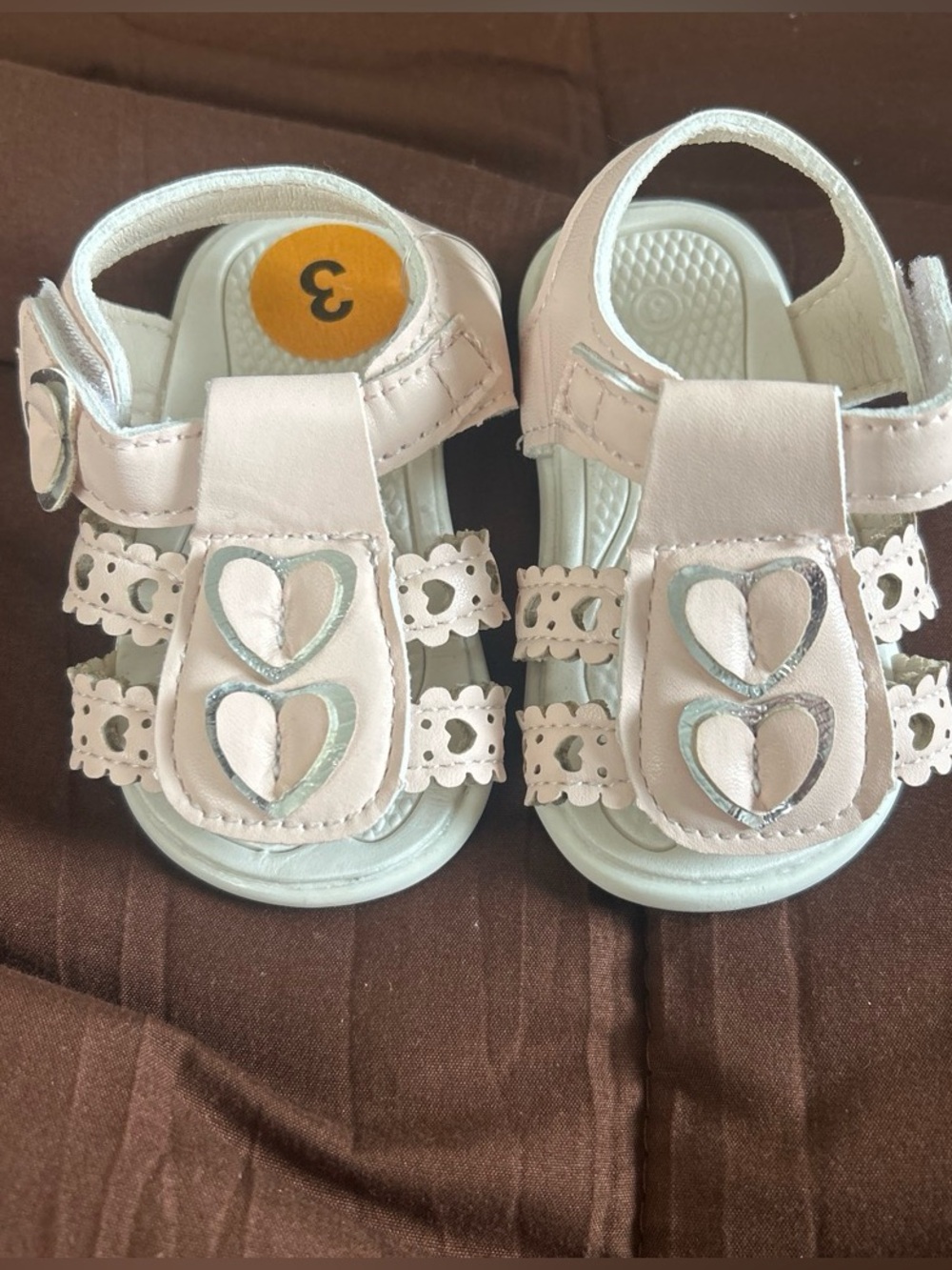 Baby Heart Accent White Sandals with Easy Hook-and-Loop Closure